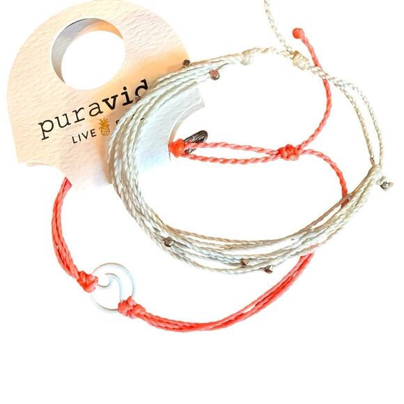 Authentic Pura Vida Bracelet Set Wave Charm Neon Boho Beach Beaded Festival - Picture 1 of 6